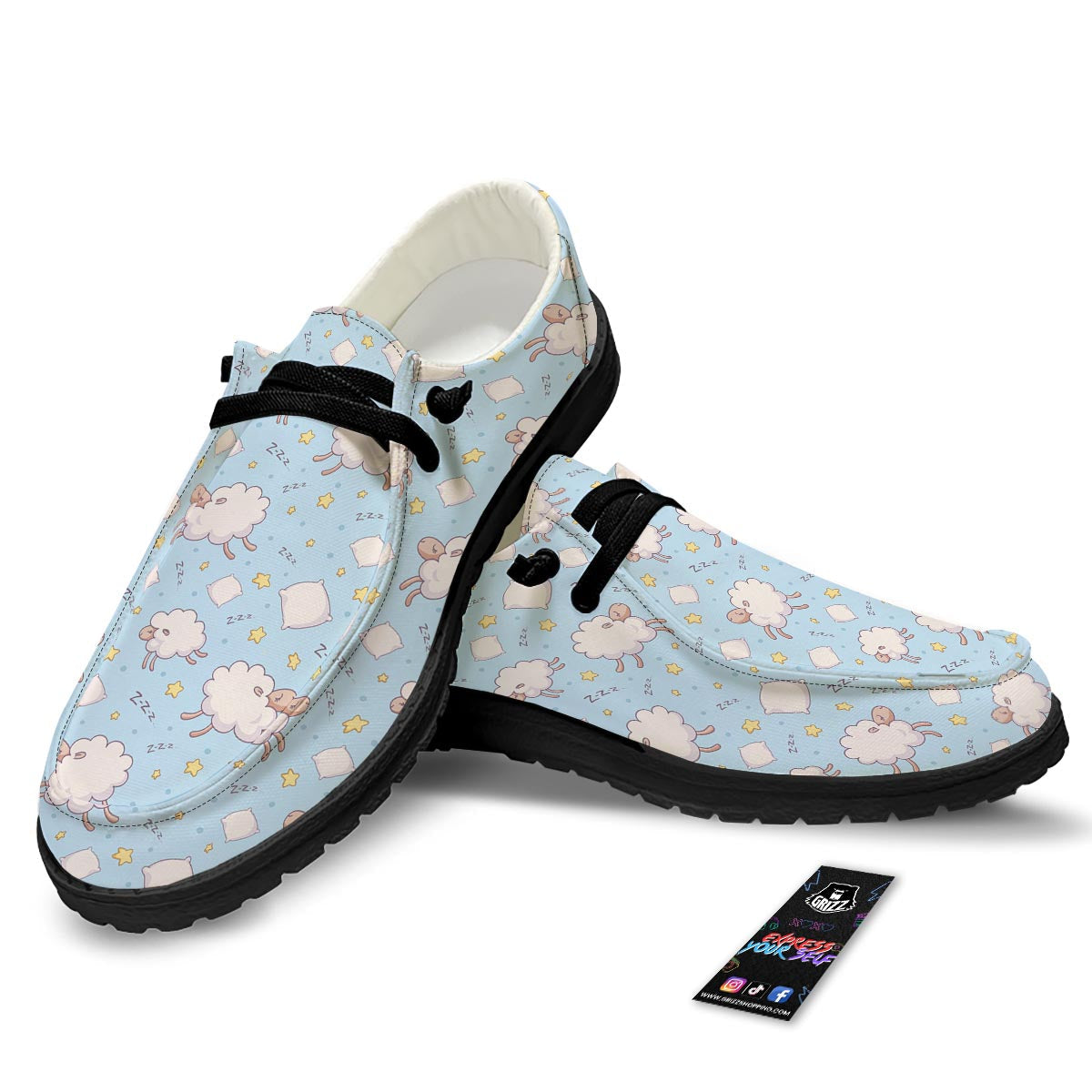 Sheep Sleeping Print Pattern Black Loafers-grizzshop
