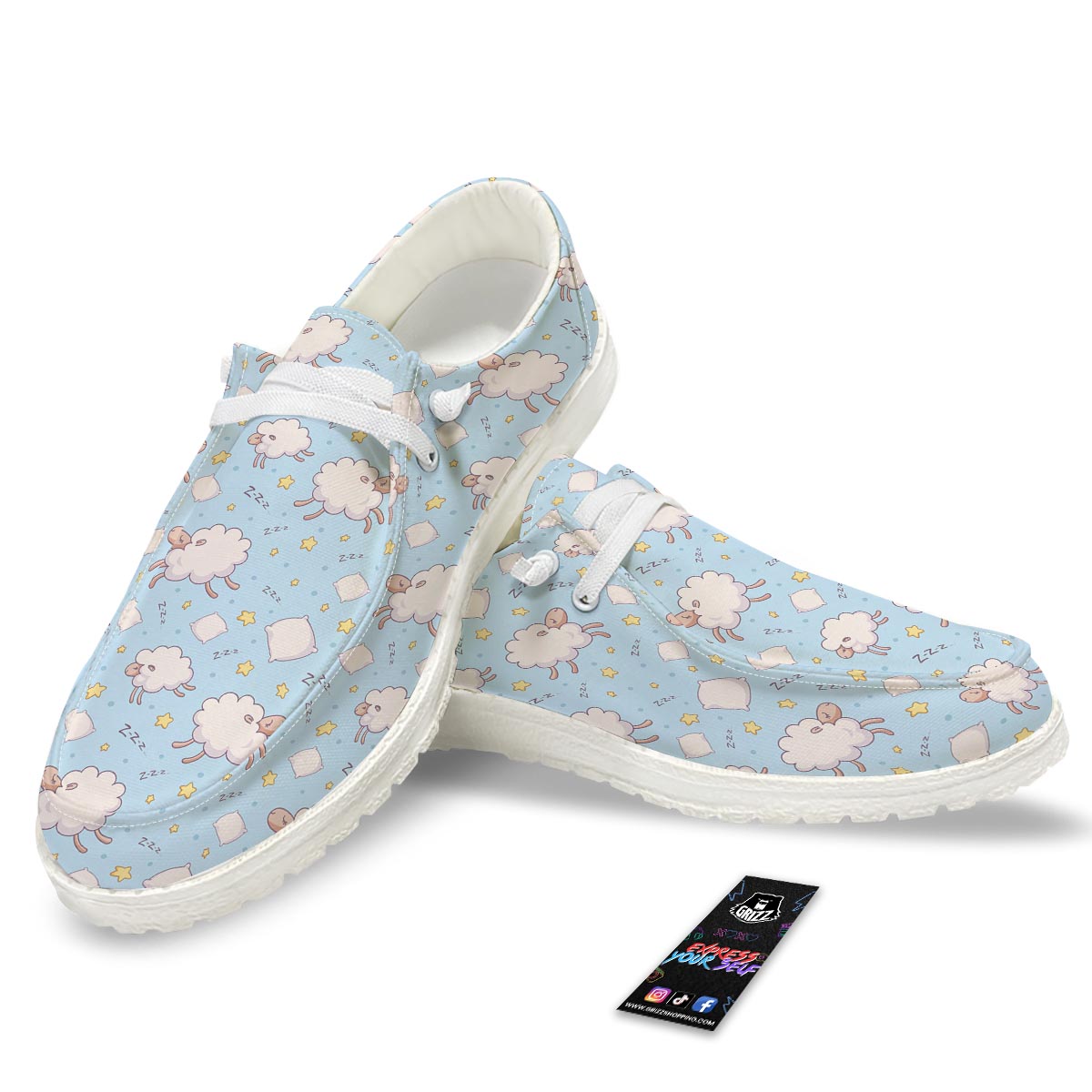 Sheep Sleeping Print Pattern Black Loafers-grizzshop