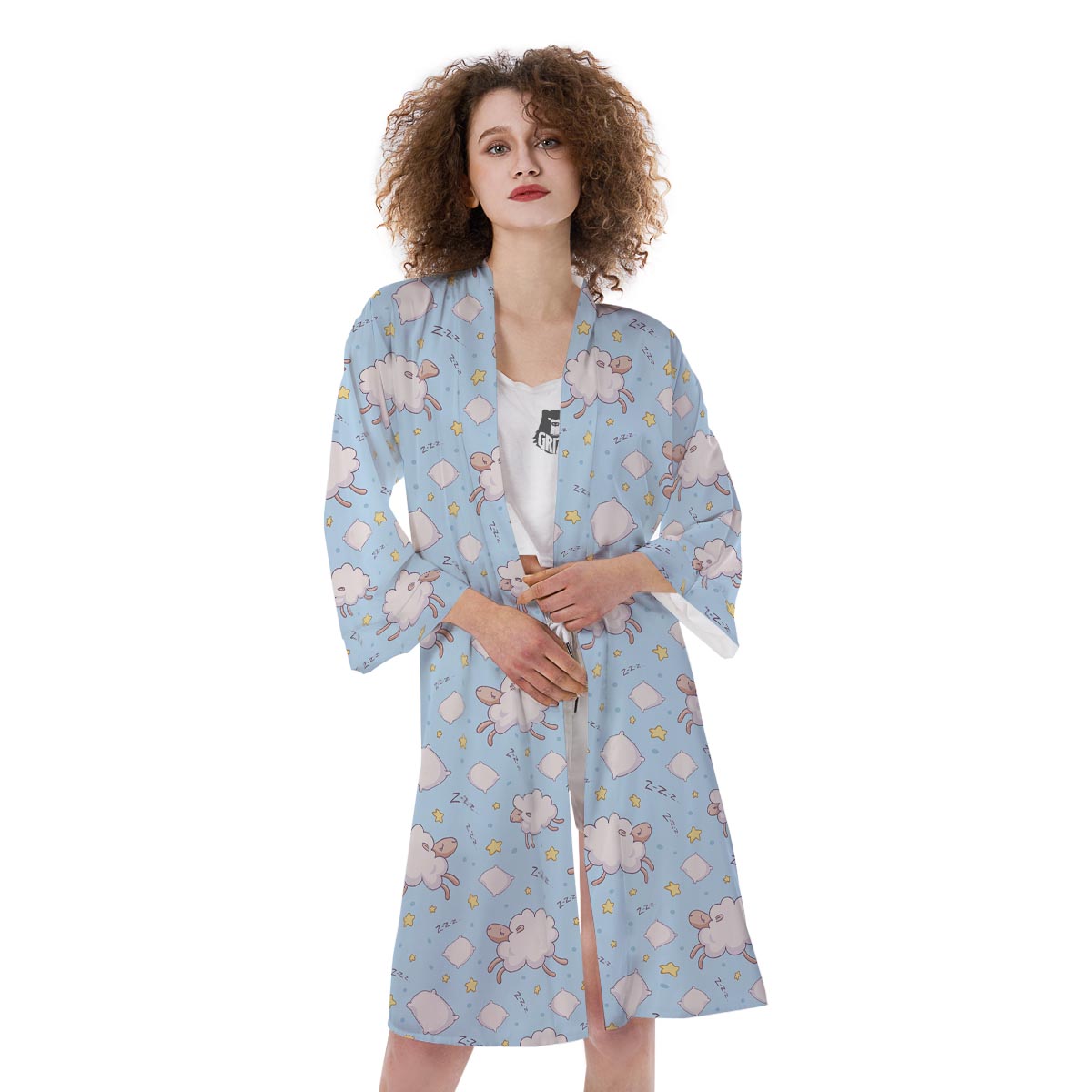 Sheep Sleeping Print Pattern Kimono-grizzshop