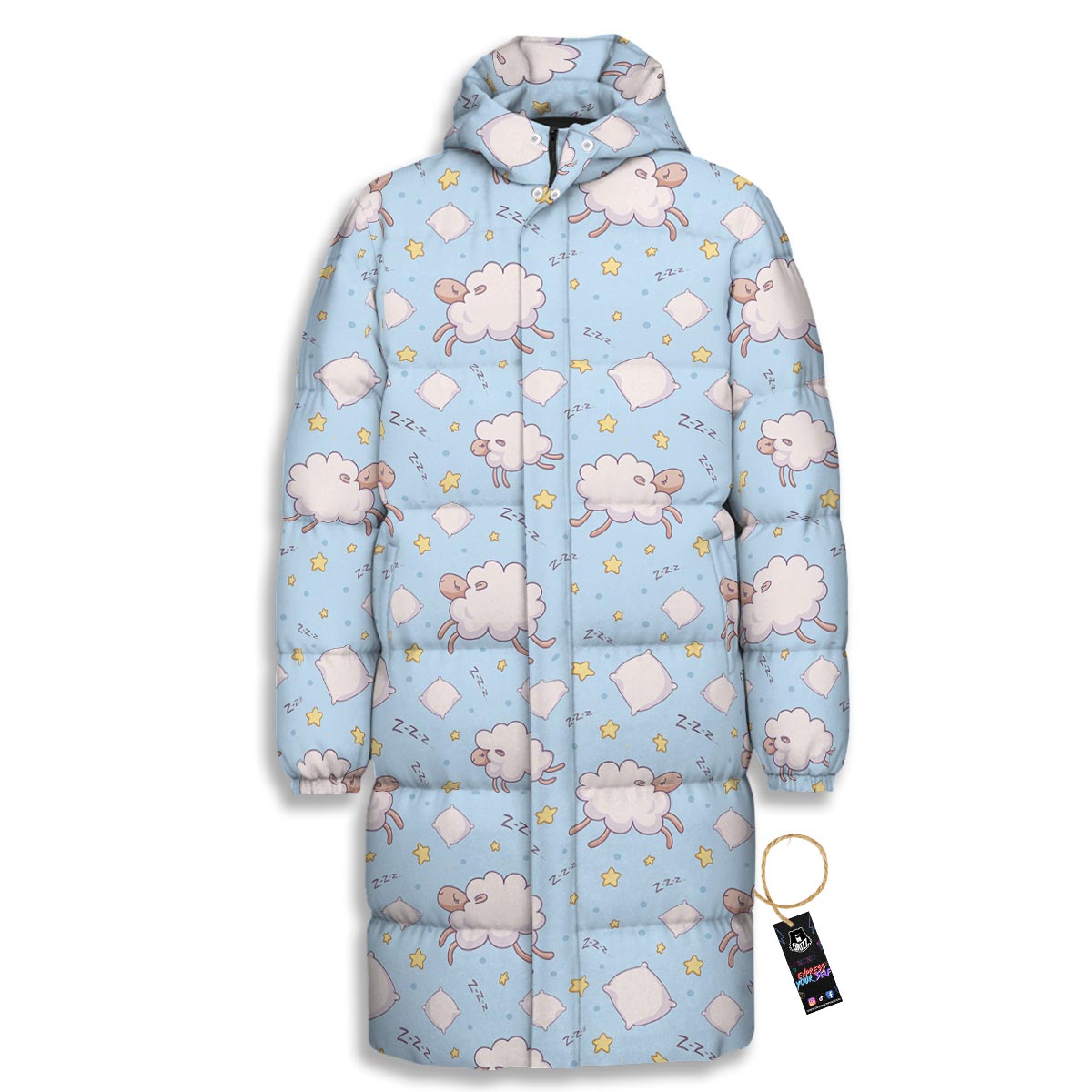 Sheep Sleeping Print Pattern Long Down Jacket-grizzshop