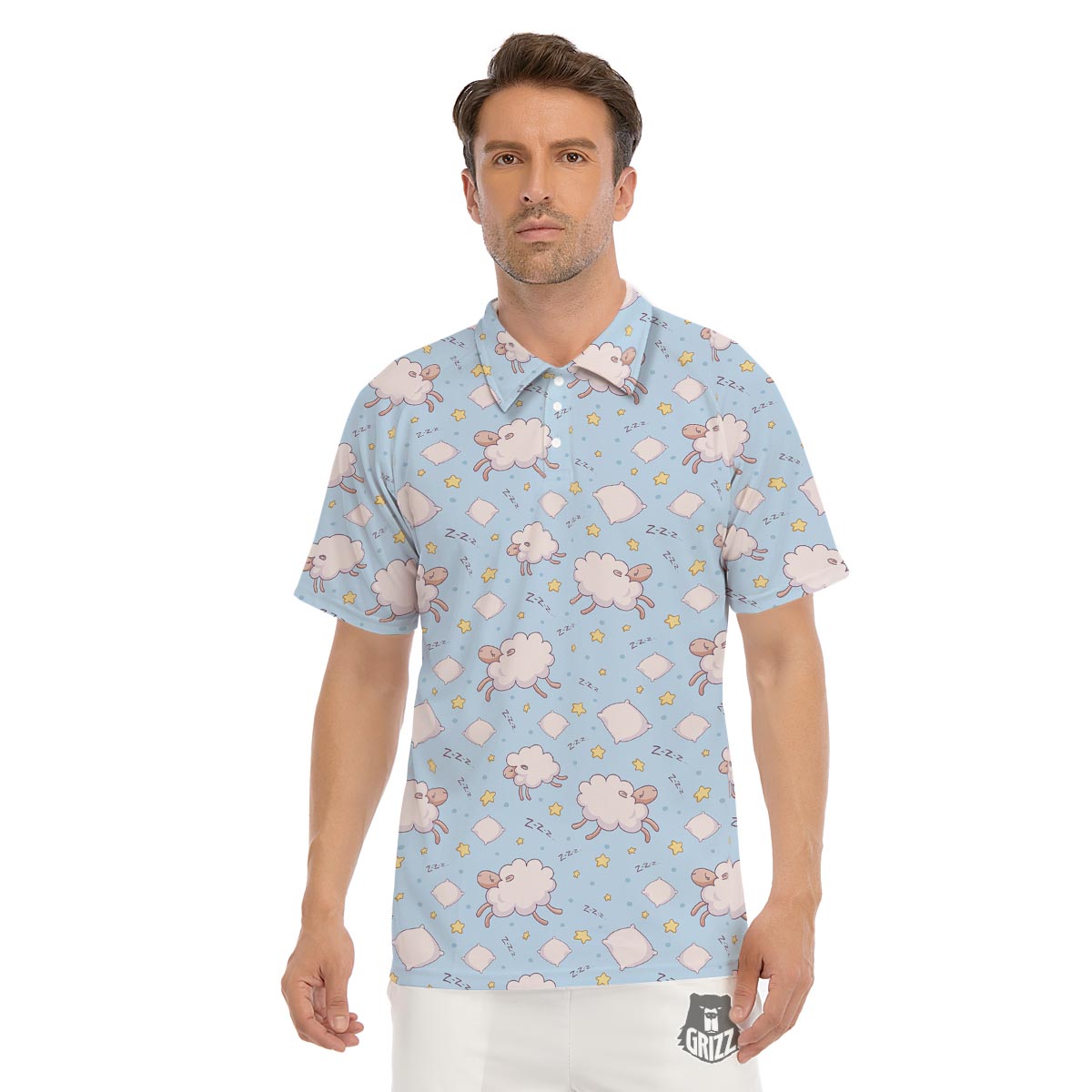 Sheep Sleeping Print Pattern Men's Golf Shirts-grizzshop