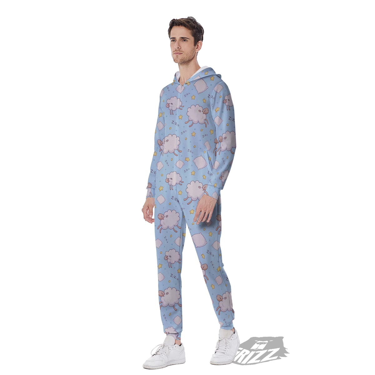 Sheep Sleeping Print Pattern Men's Jumpsuit-grizzshop