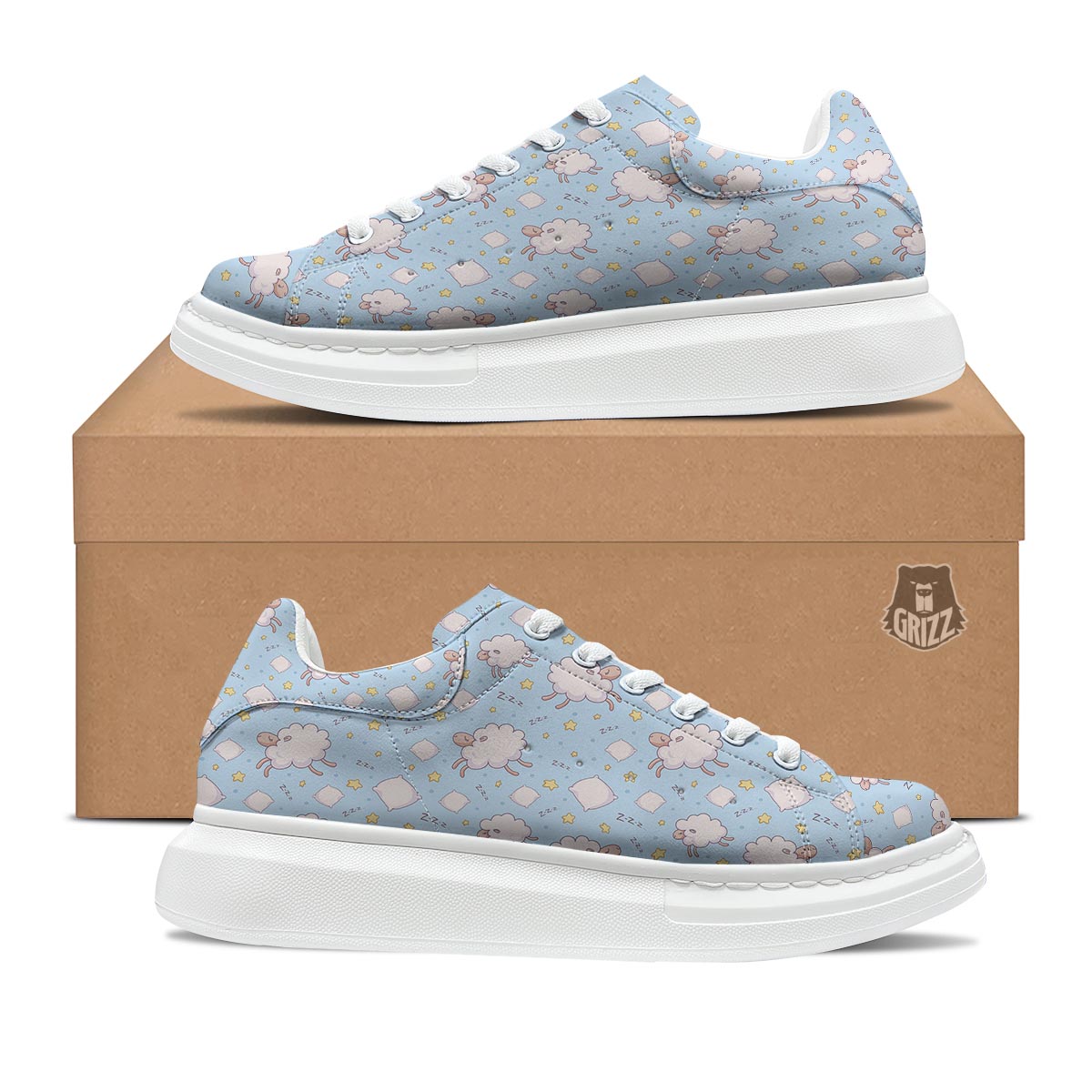 Sheep Sleeping Print Pattern Platform Shoes-grizzshop
