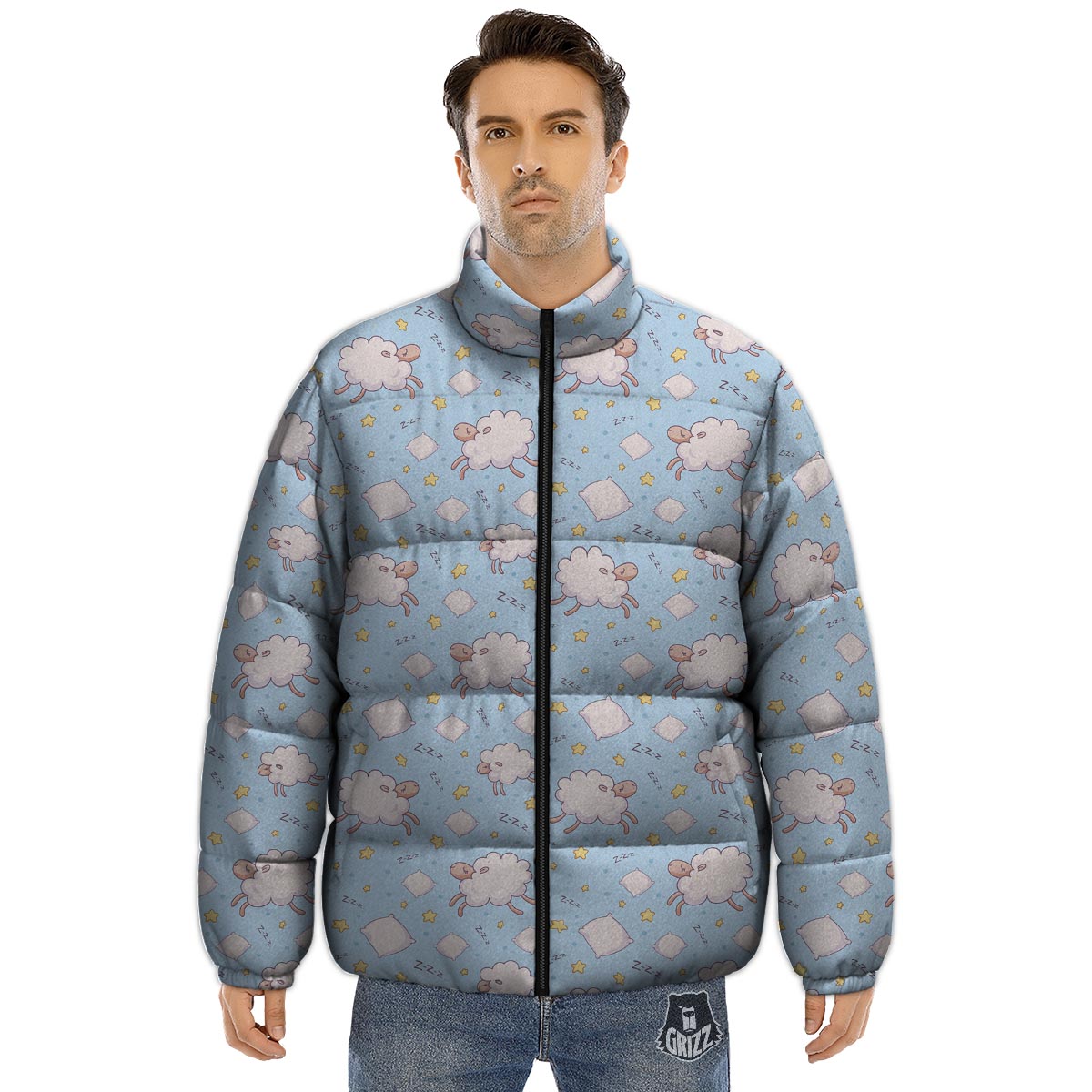 Sheep Sleeping Print Pattern Puffer Jacket-grizzshop