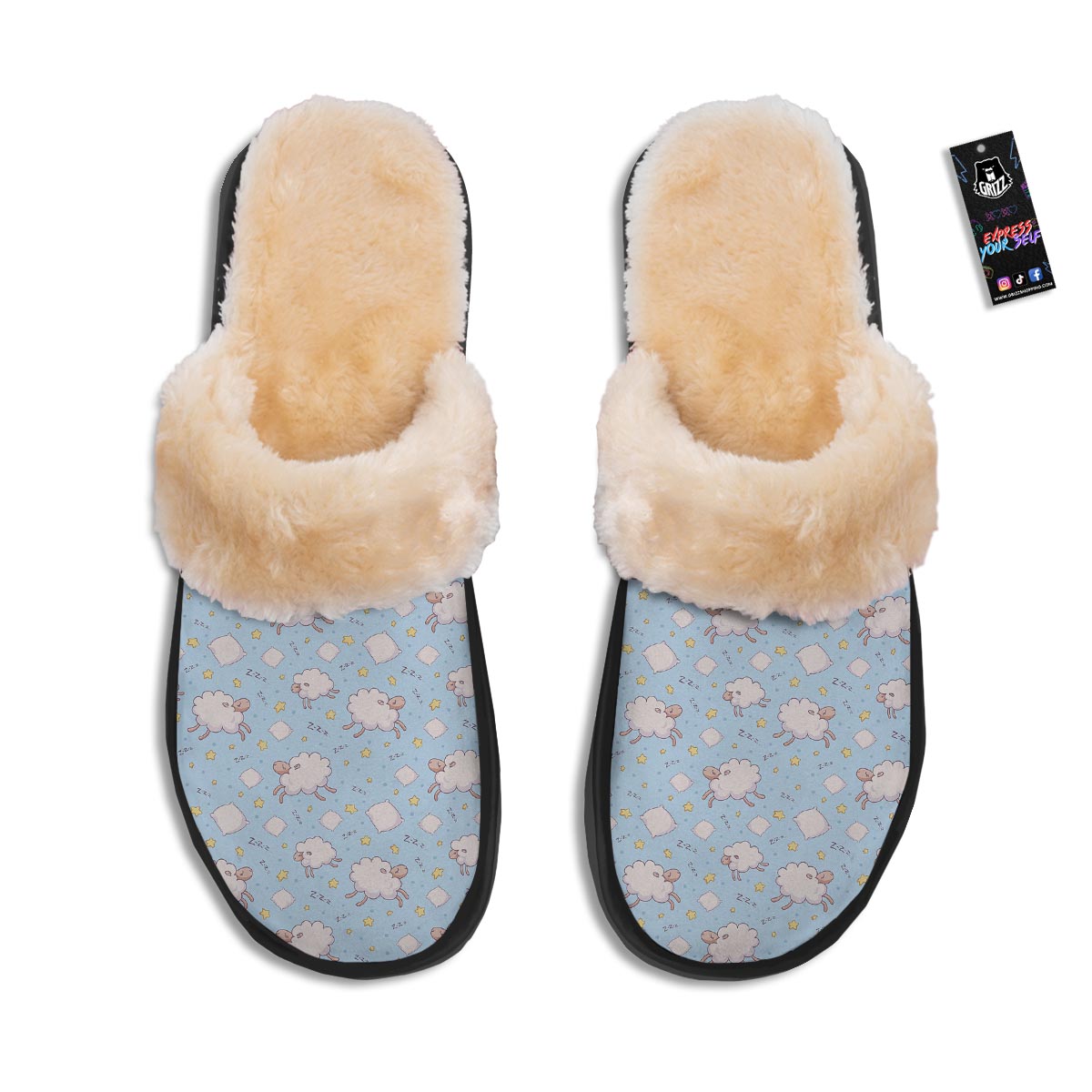 Sheep Sleeping Print Pattern Slippers-grizzshop