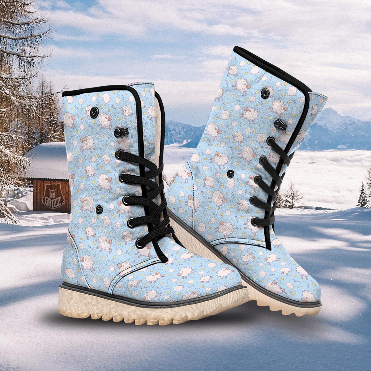 Sheep Sleeping Print Pattern Snow Boots-grizzshop