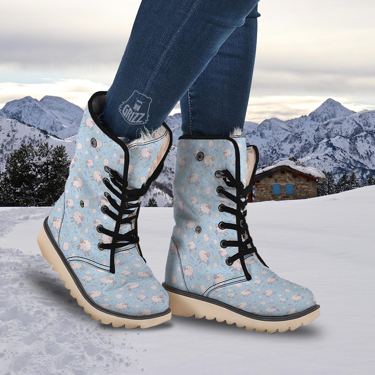 Sheep Sleeping Print Pattern Snow Boots-grizzshop