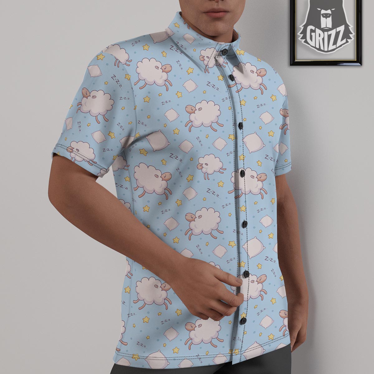 Sheep Sleeping Print Pattern Untucked Shirts-grizzshop