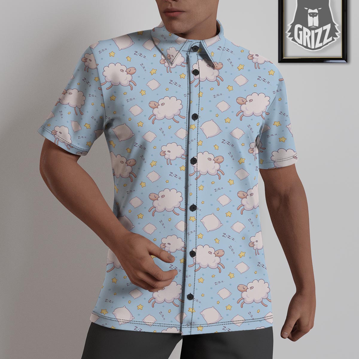 Sheep Sleeping Print Pattern Untucked Shirts-grizzshop