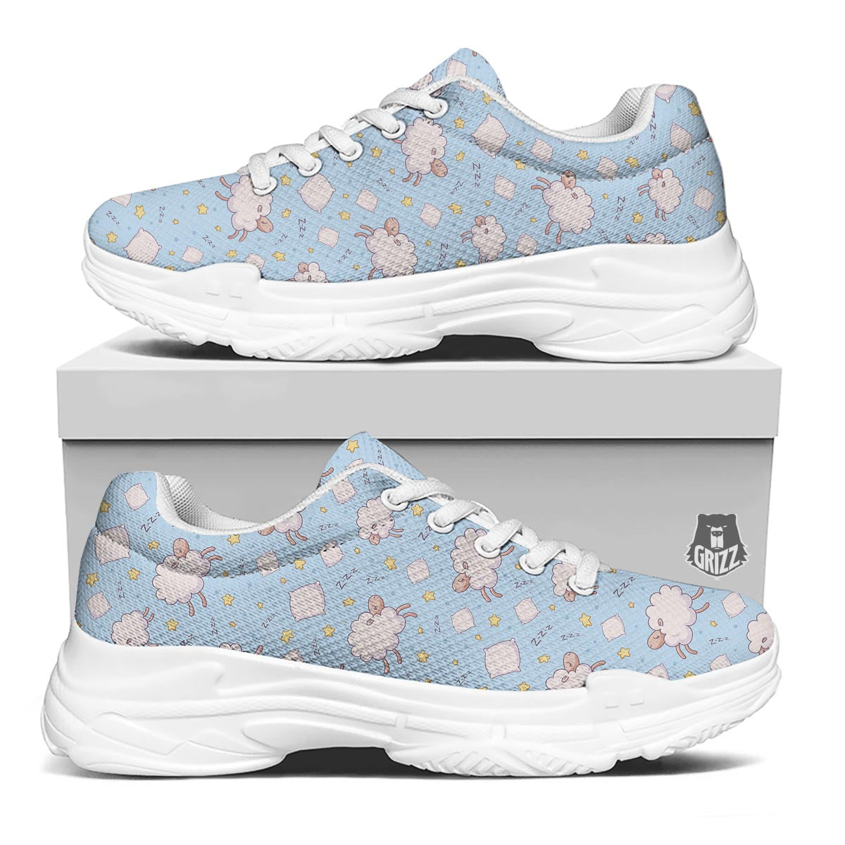 Sheep Sleeping Print Pattern White Chunky Shoes-grizzshop