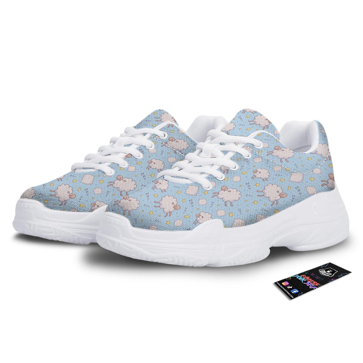 Sheep Sleeping Print Pattern White Chunky Shoes-grizzshop