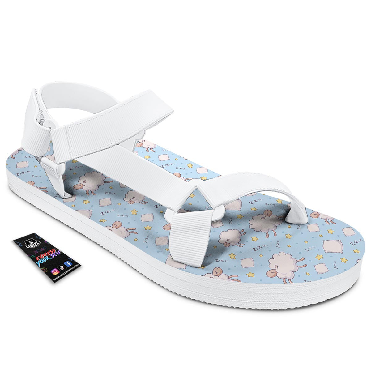 Sheep Sleeping Print Pattern White Open Toe Sandals-grizzshop