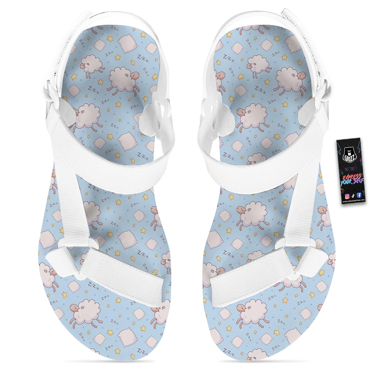 Sheep Sleeping Print Pattern White Open Toe Sandals-grizzshop