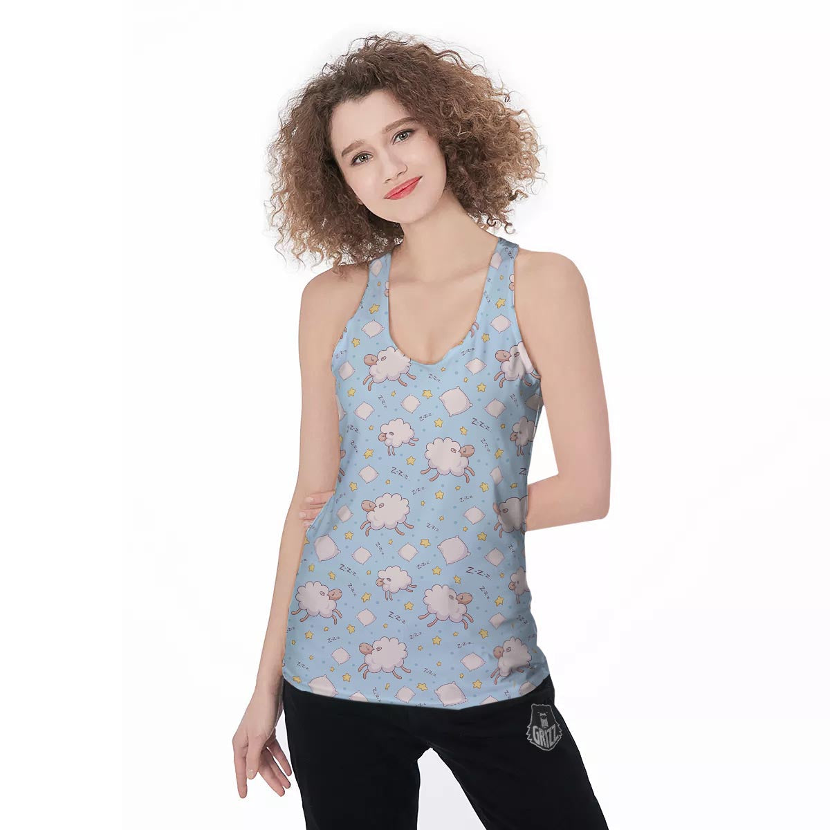Sheep Sleeping Print Pattern Women's Racerback Tank Top-grizzshop