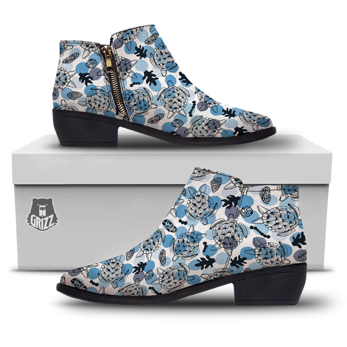 Shell Sea Turtle Print Pattern Ankle Boots-grizzshop