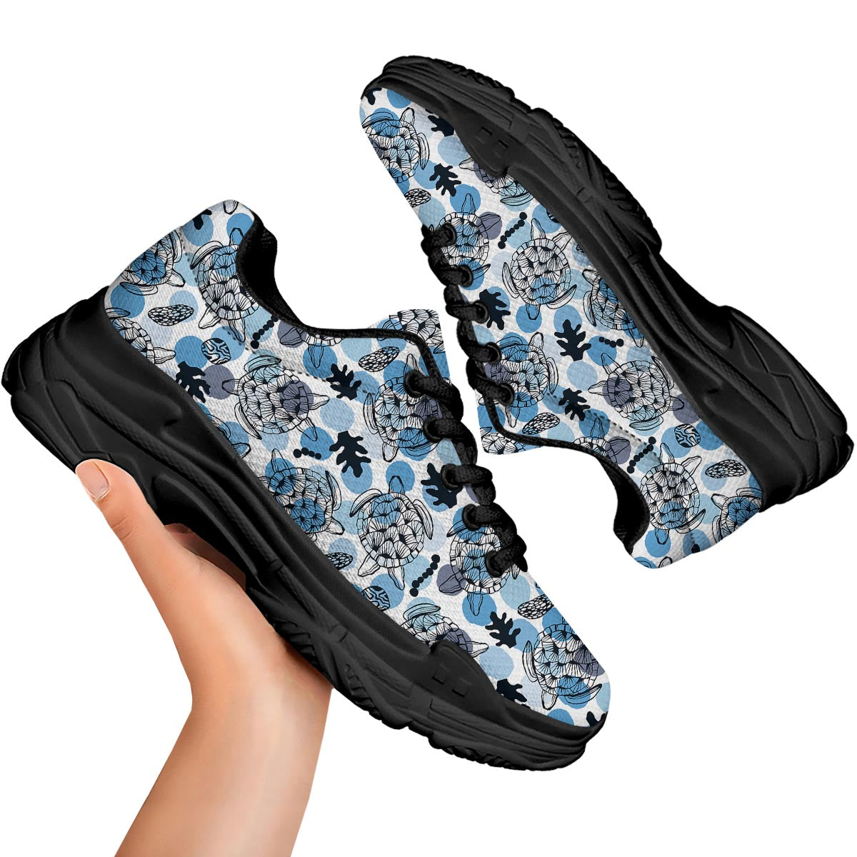 Shell Sea Turtle Print Pattern Black Chunky Shoes-grizzshop