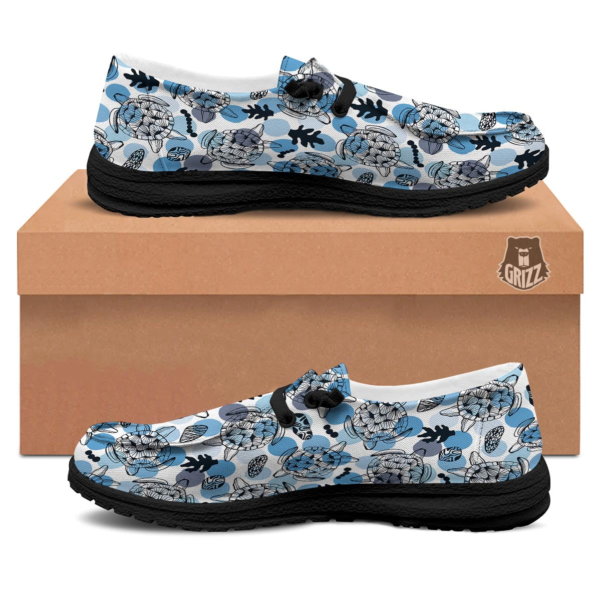 Shell Sea Turtle Print Pattern Black Loafers-grizzshop