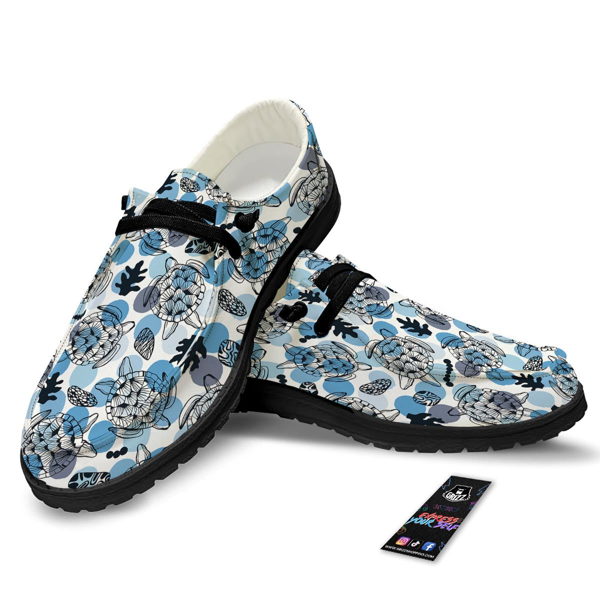 Shell Sea Turtle Print Pattern Black Loafers-grizzshop