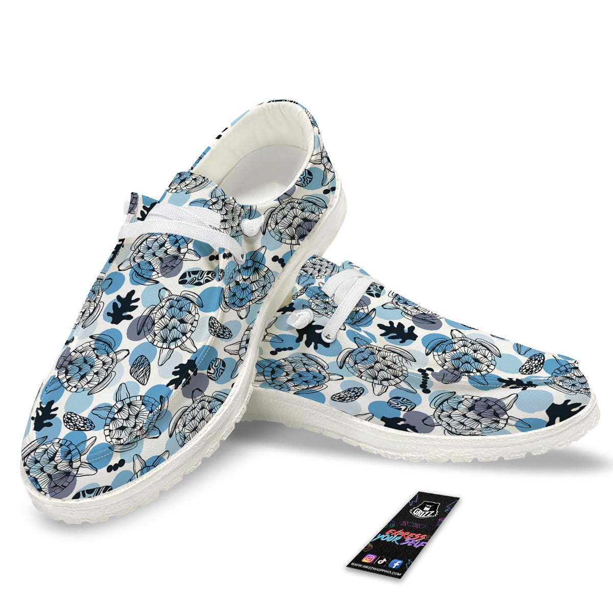 Shell Sea Turtle Print Pattern Black Loafers-grizzshop