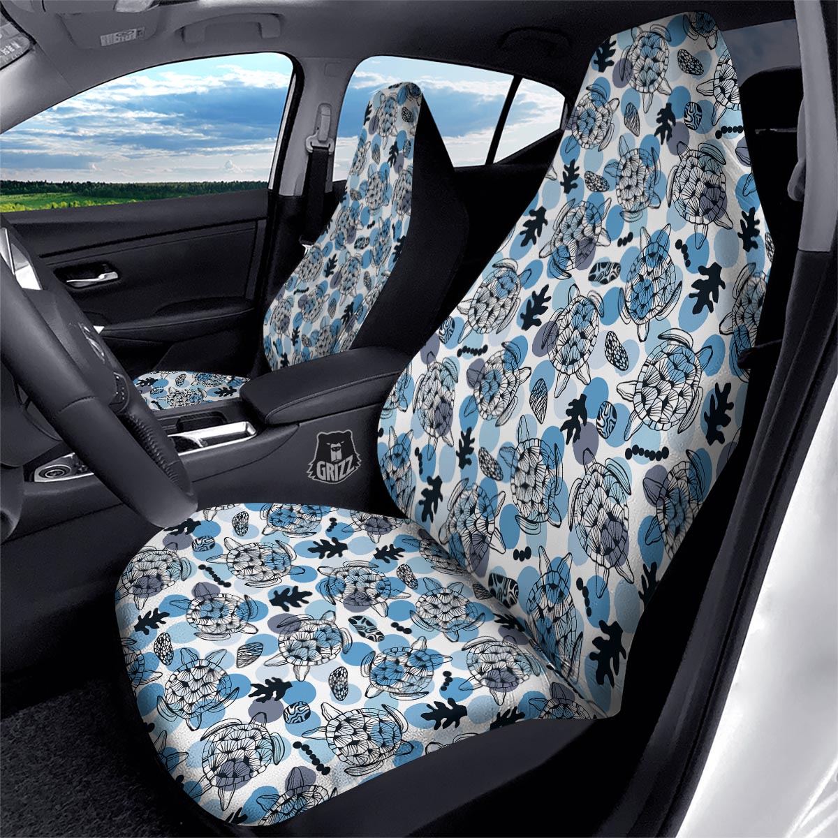 Shell Sea Turtle Print Pattern Car Seat Covers-grizzshop