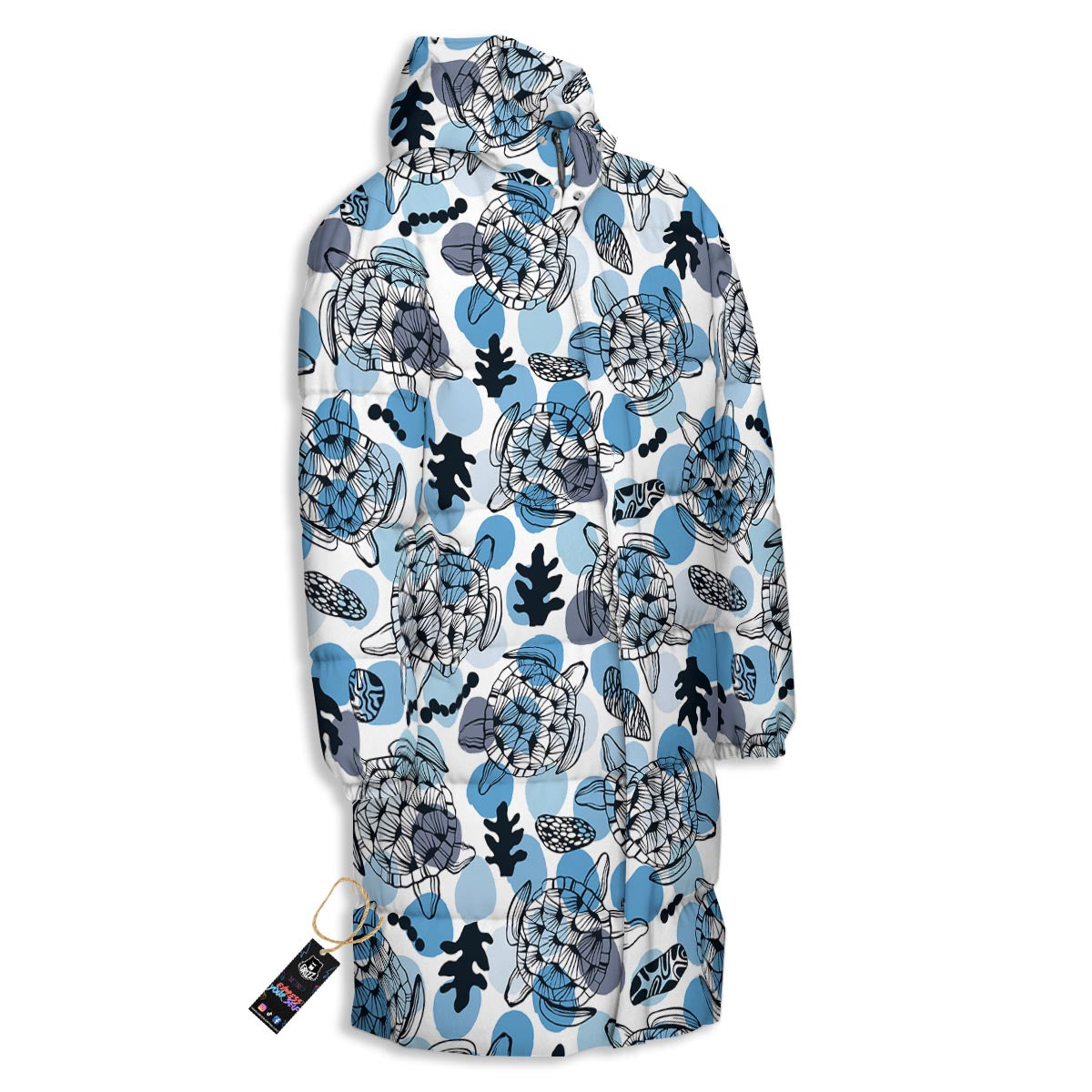 Shell Sea Turtle Print Pattern Long Down Jacket-grizzshop