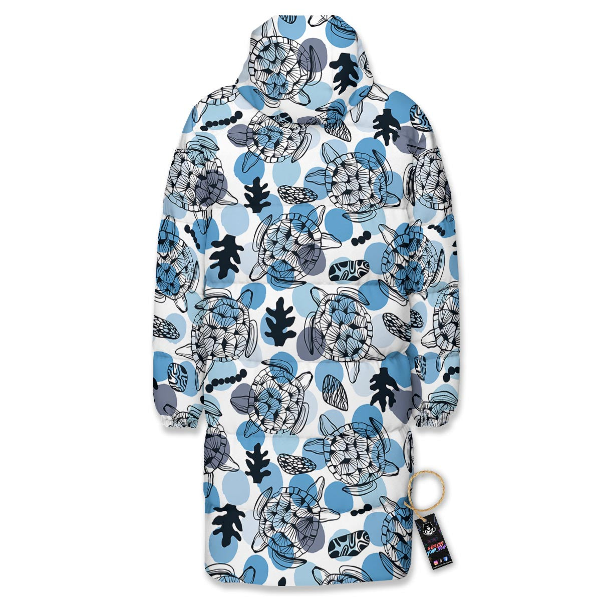 Shell Sea Turtle Print Pattern Long Down Jacket-grizzshop
