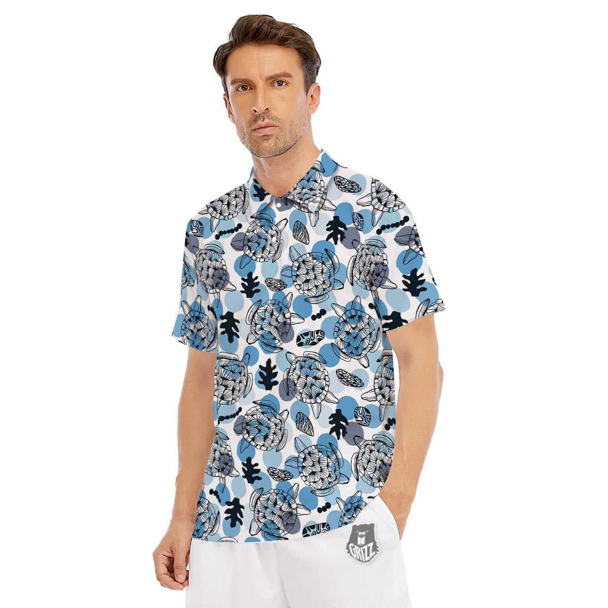 Shell Sea Turtle Print Pattern Men's Golf Shirts-grizzshop