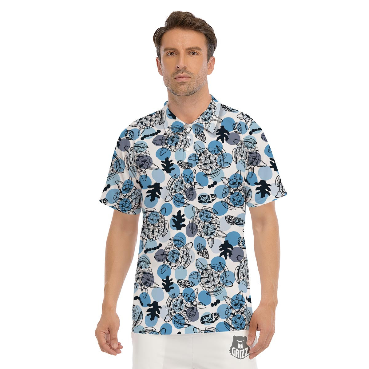 Shell Sea Turtle Print Pattern Men's Golf Shirts-grizzshop