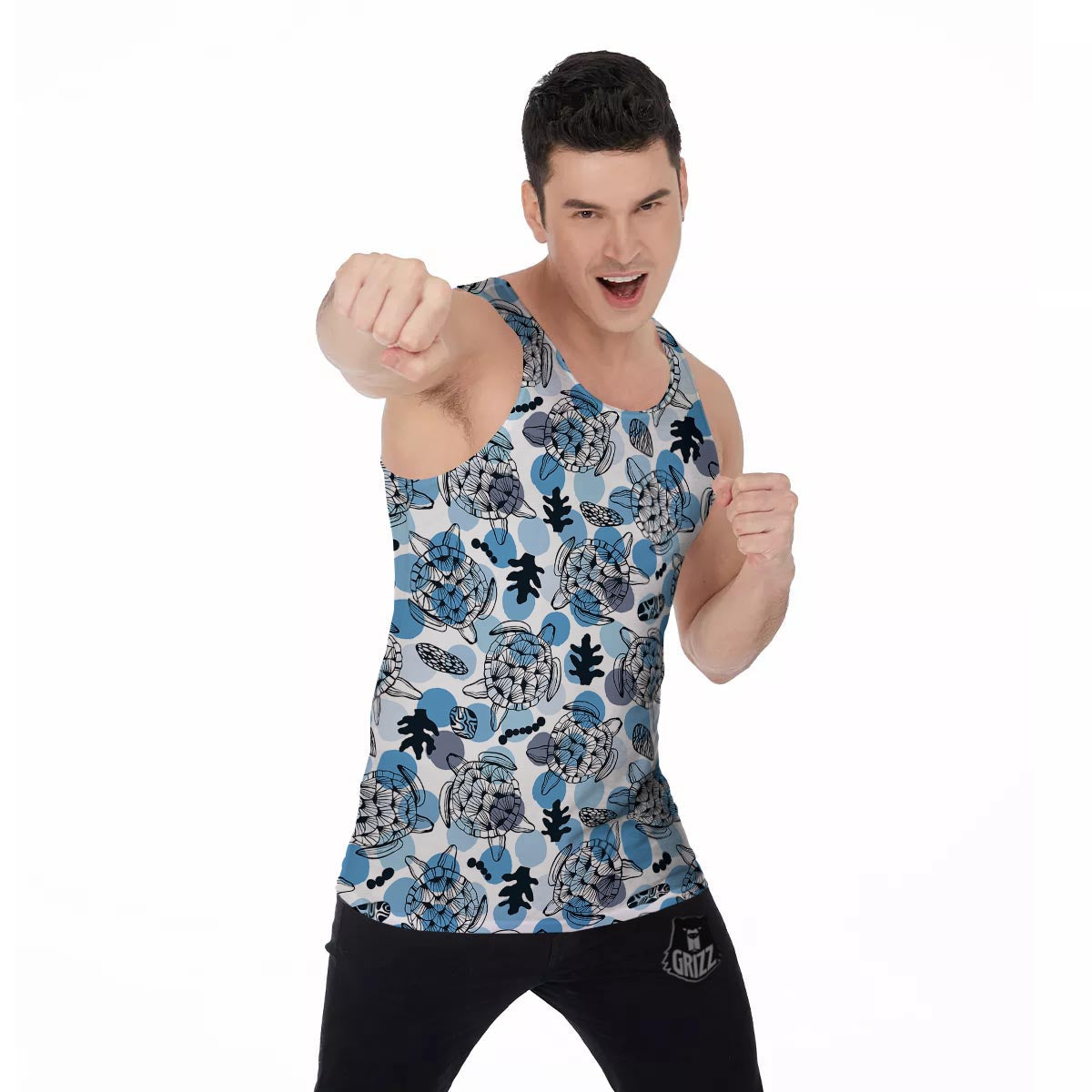 Shell Sea Turtle Print Pattern Men's Tank Top-grizzshop