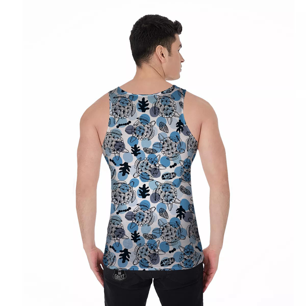 Shell Sea Turtle Print Pattern Men's Tank Top-grizzshop