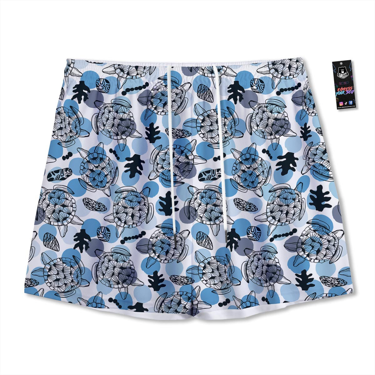 Shell Sea Turtle Print Pattern Mesh Shorts