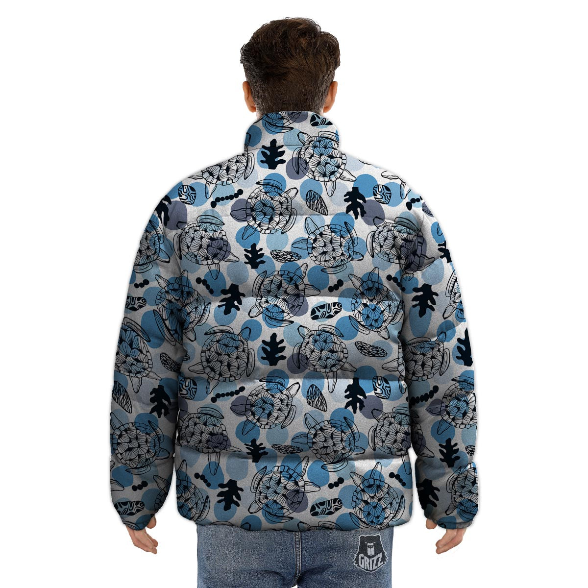 Shell Sea Turtle Print Pattern Puffer Jacket-grizzshop