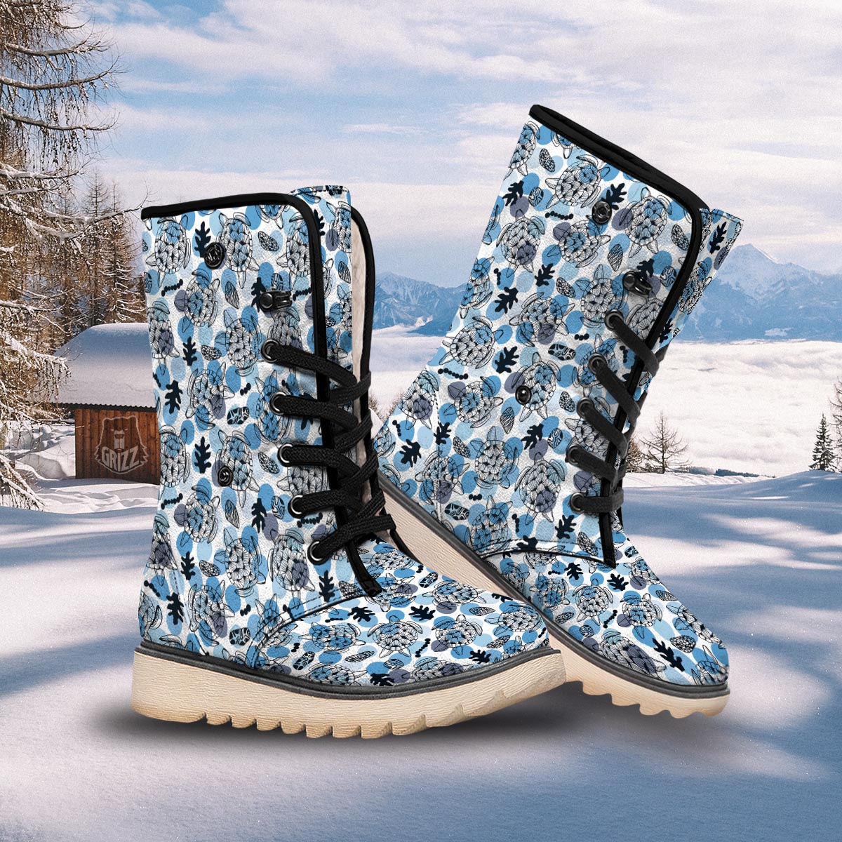 Shell Sea Turtle Print Pattern Snow Boots-grizzshop