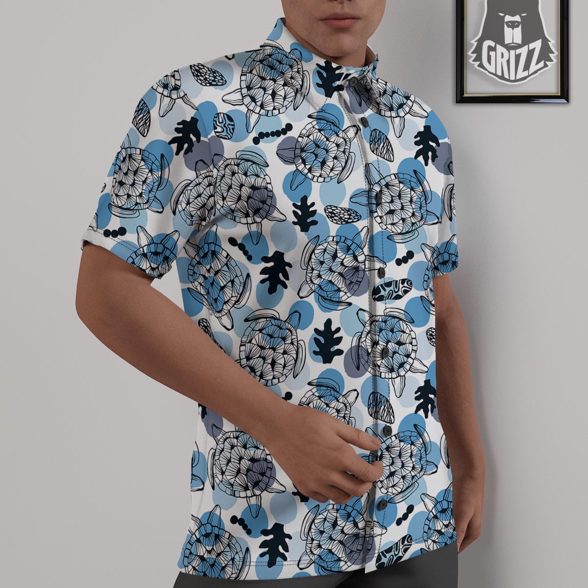 Shell Sea Turtle Print Pattern Untucked Shirts-grizzshop