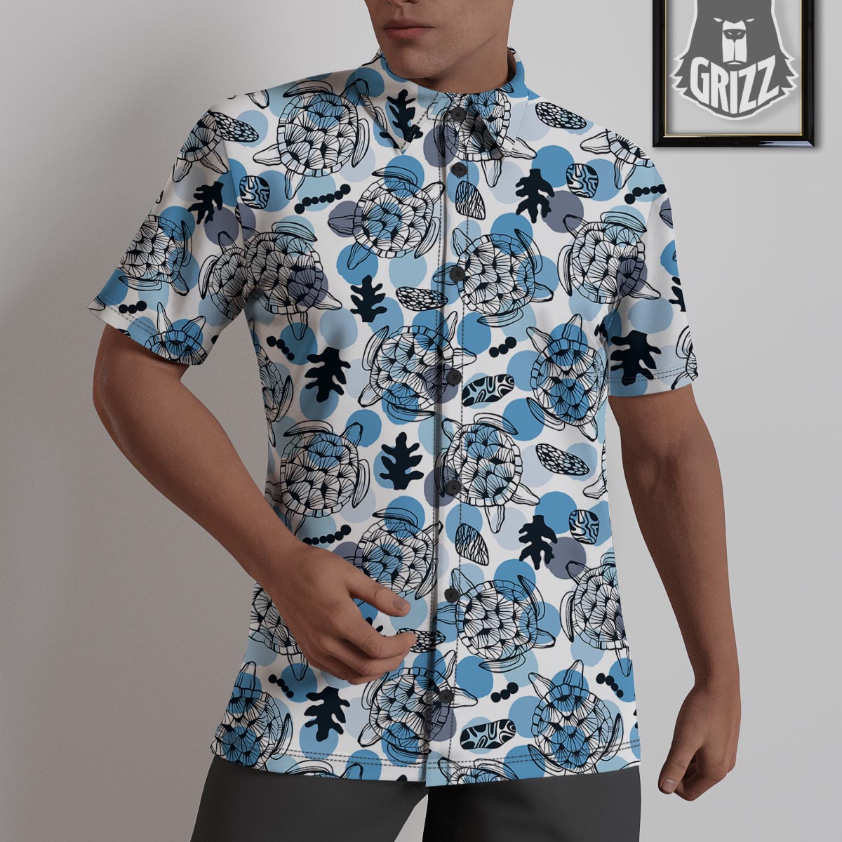 Shell Sea Turtle Print Pattern Untucked Shirts-grizzshop