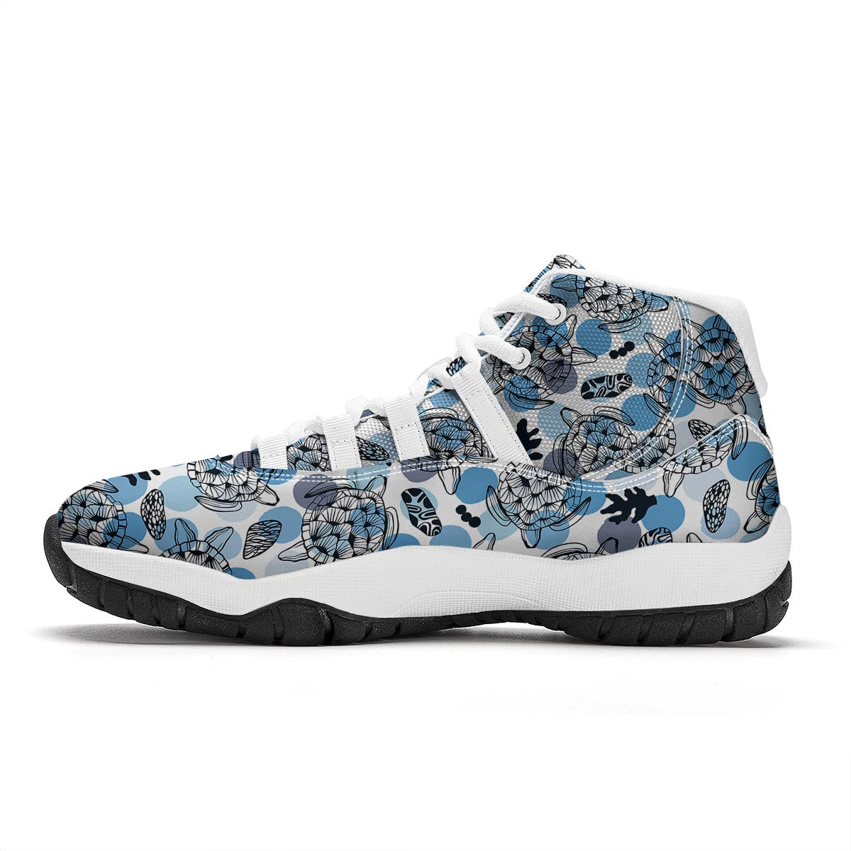 Shell Sea Turtle Print Pattern White Bball Shoes-grizzshop