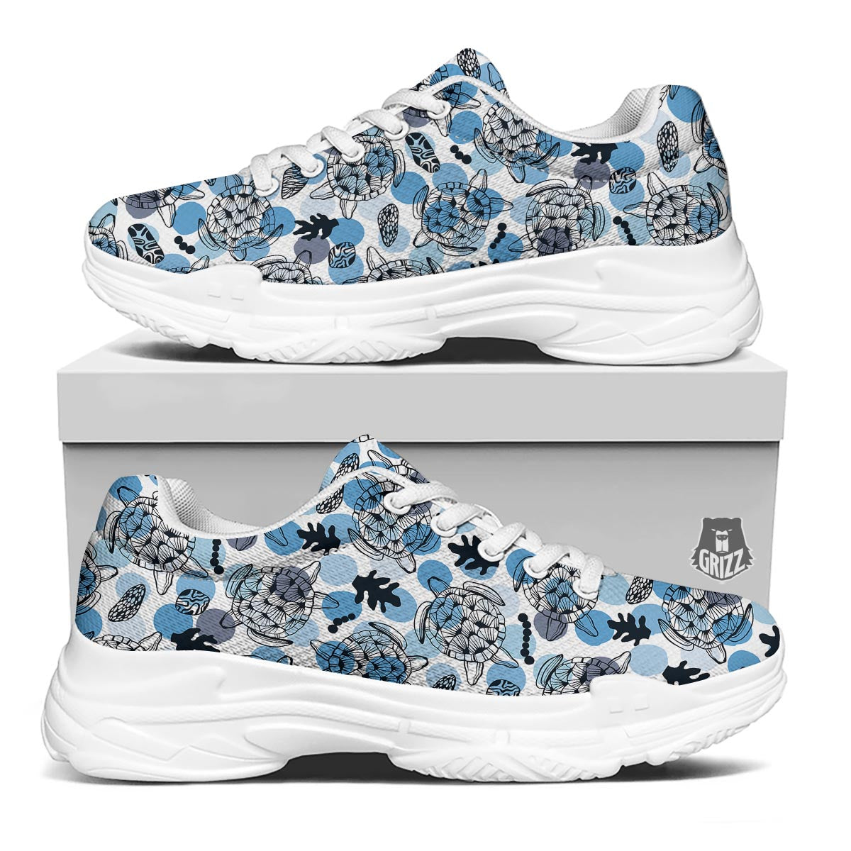 Shell Sea Turtle Print Pattern White Chunky Shoes-grizzshop
