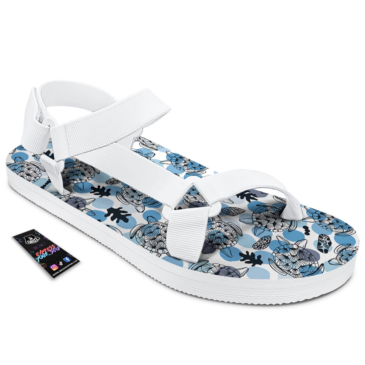 Shell Sea Turtle Print Pattern White Open Toe Sandals-grizzshop