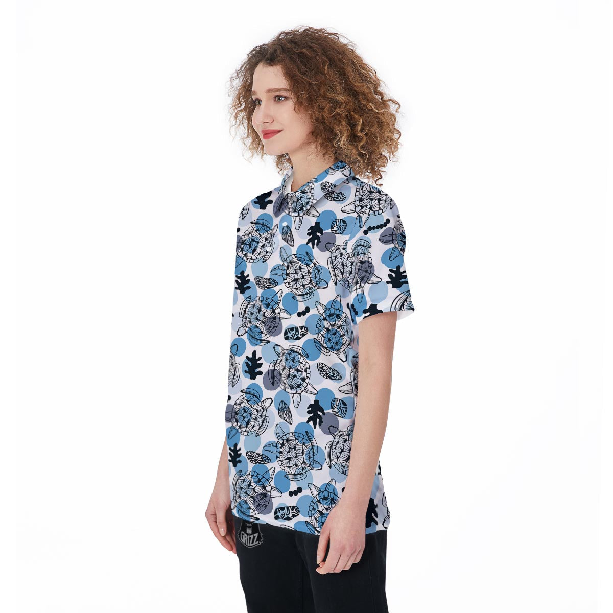 Shell Sea Turtle Print Pattern Women's Golf Shirts-grizzshop