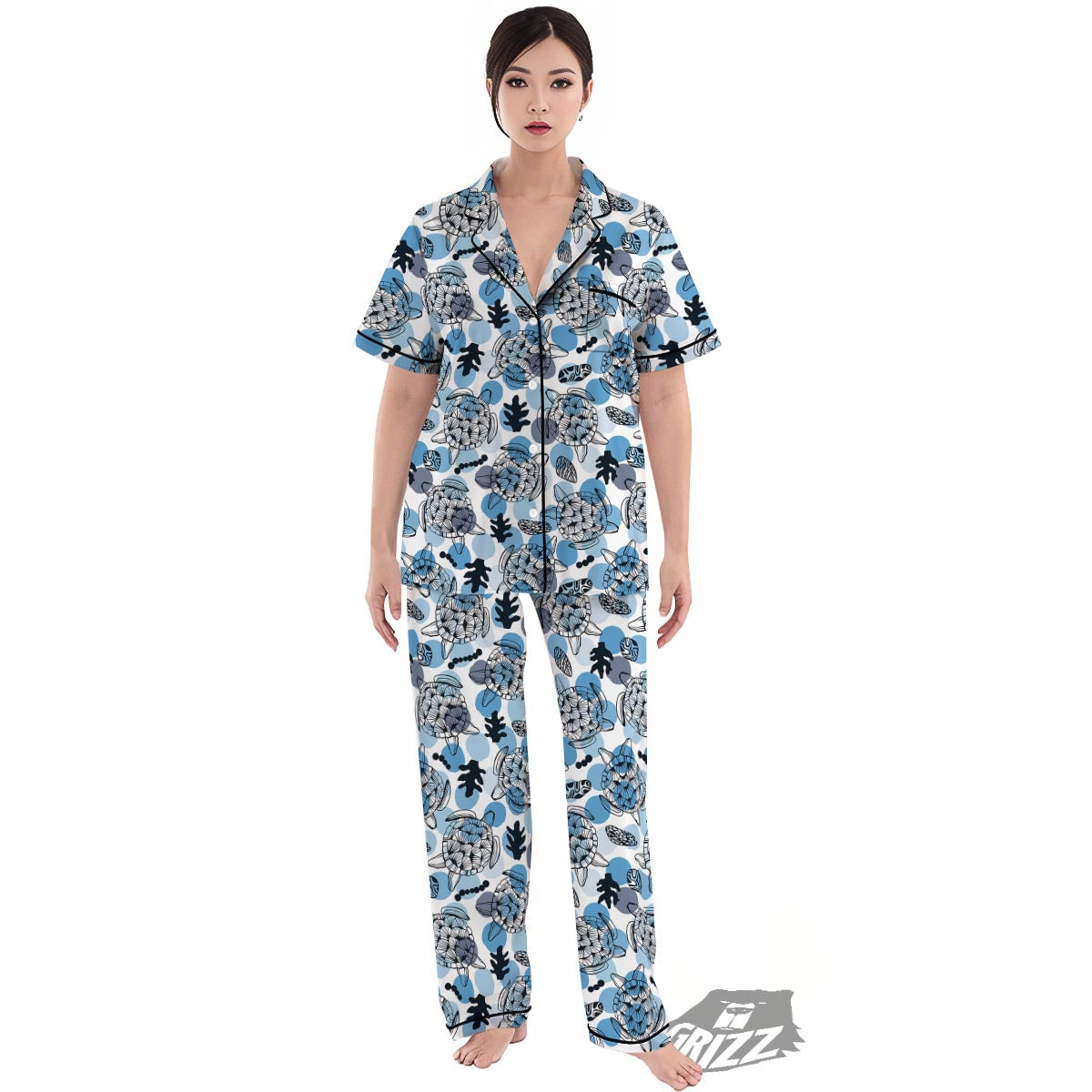 Shell Sea Turtle Print Pattern Women's Pajamas Set-grizzshop