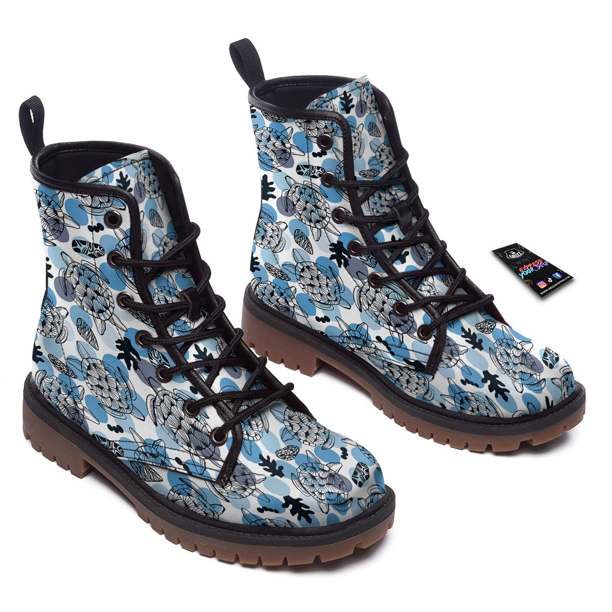 Shell Sea Turtle Print Pattern Work Boots-grizzshop