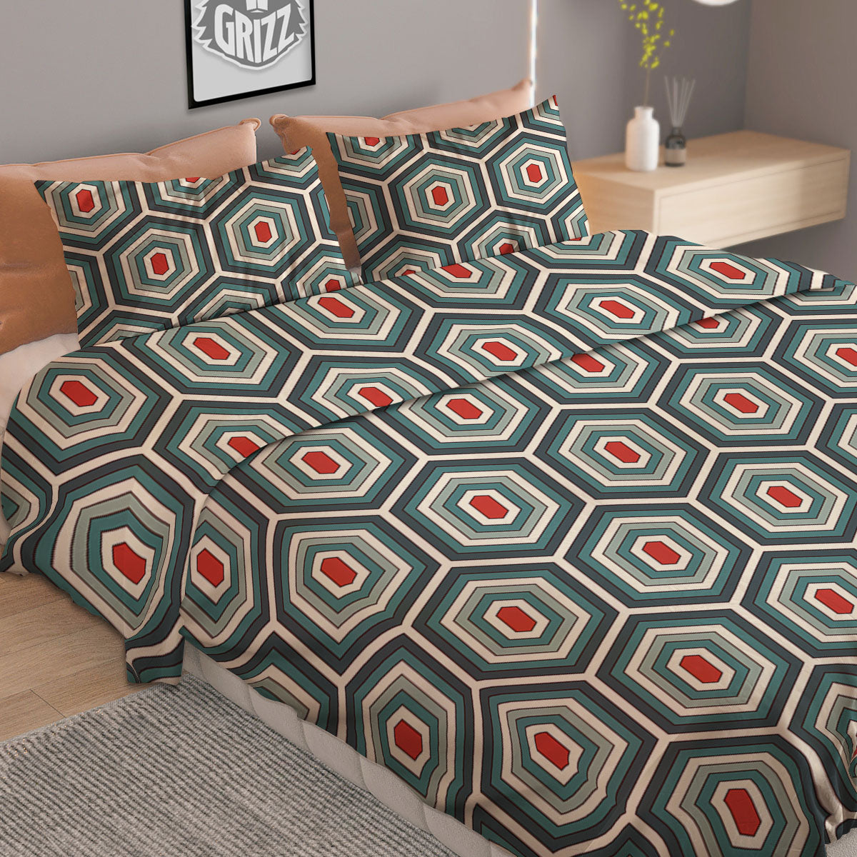 Shell Turtle Print Pattern Duvet Cover Bedding Set-grizzshop