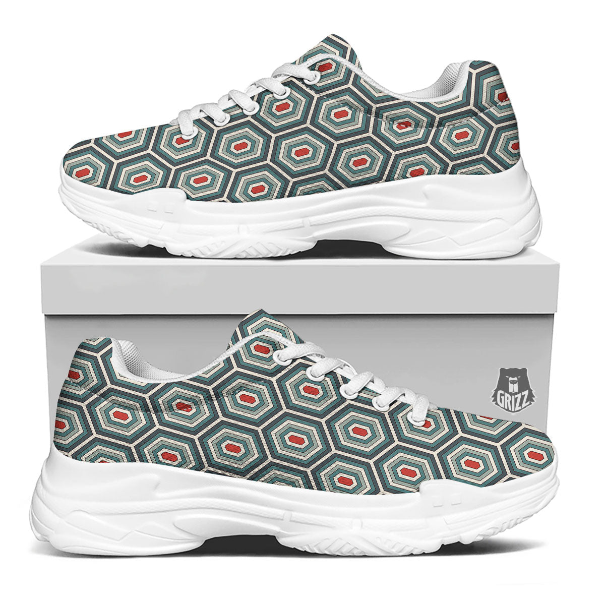 Shell Turtle Print Pattern White Chunky Shoes-grizzshop
