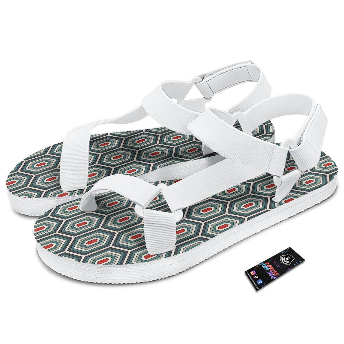 Shell Turtle Print Pattern White Open Toe Sandals-grizzshop
