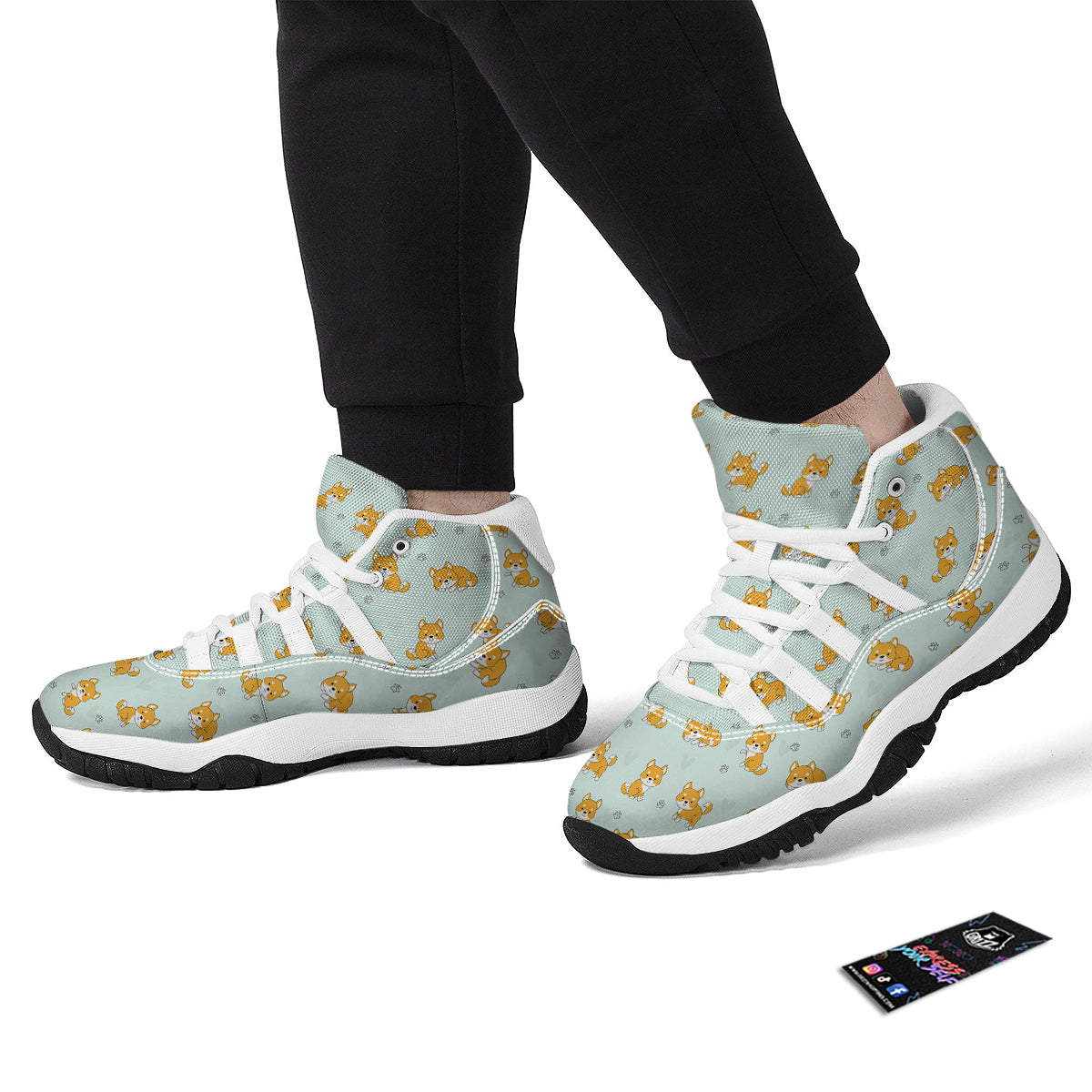 Shiba Inu Dog Pupppy Pattern Print White Bball Shoes-grizzshop