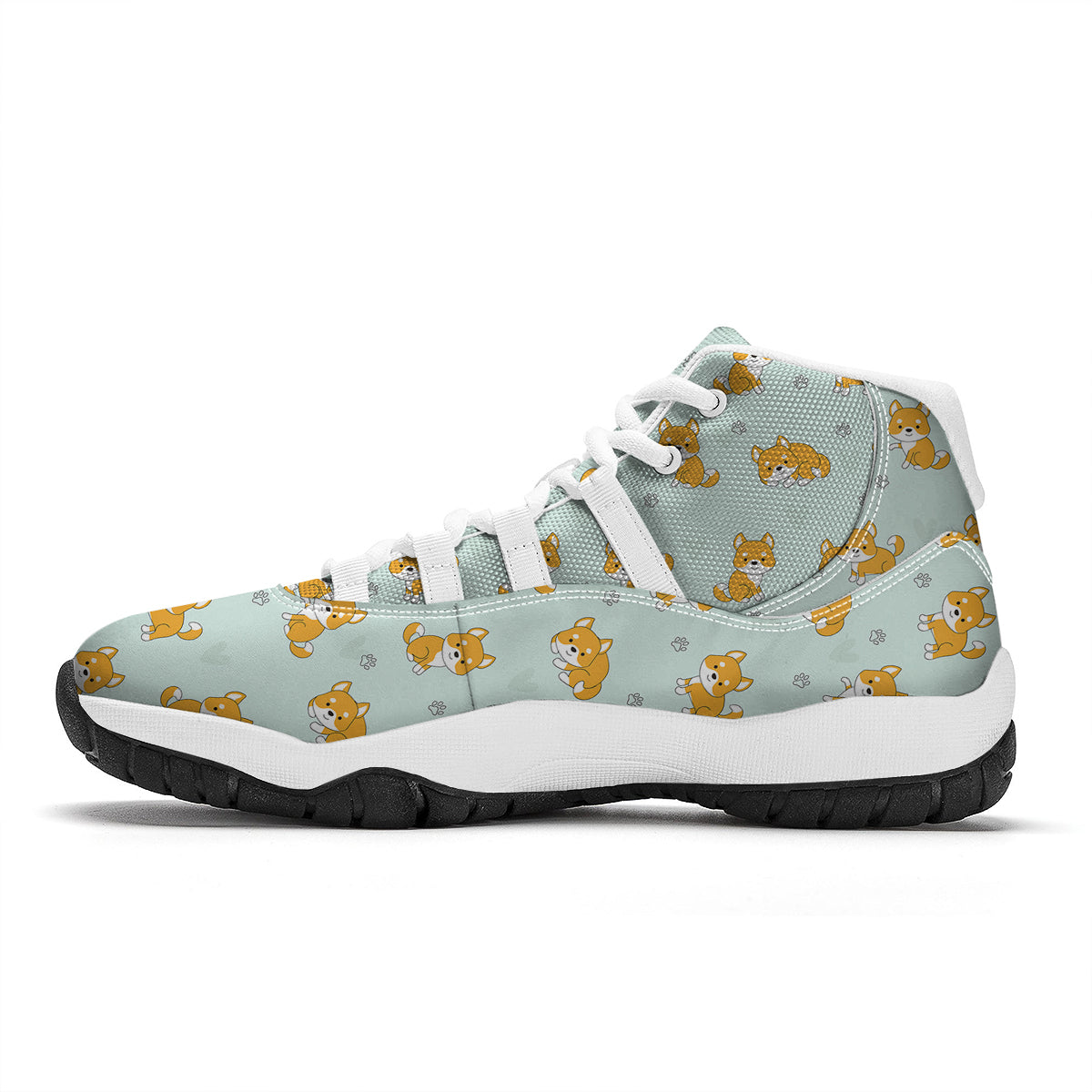 Shiba Inu Dog Pupppy Pattern Print White Bball Shoes-grizzshop