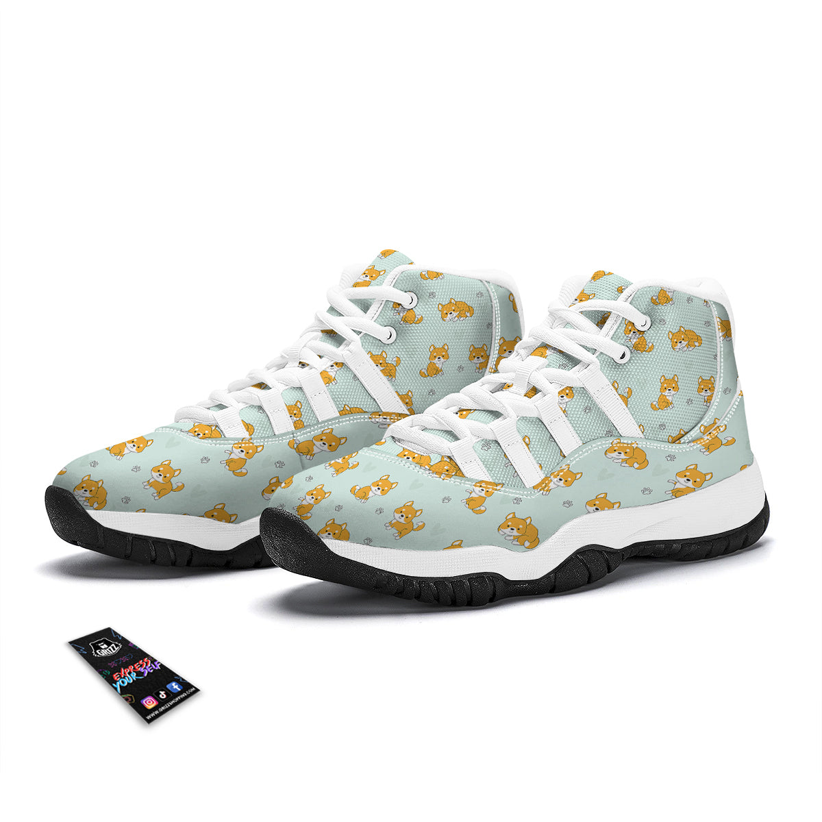 Shiba Inu Dog Pupppy Pattern Print White Bball Shoes-grizzshop