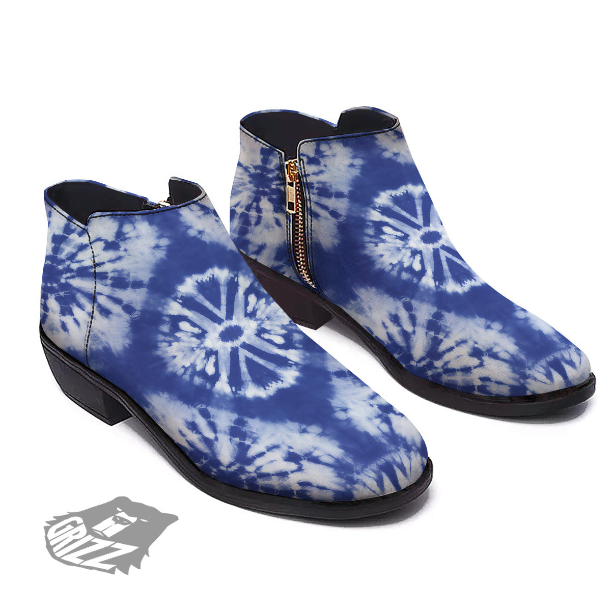 Shibori Blue Print Ankle Boots-grizzshop