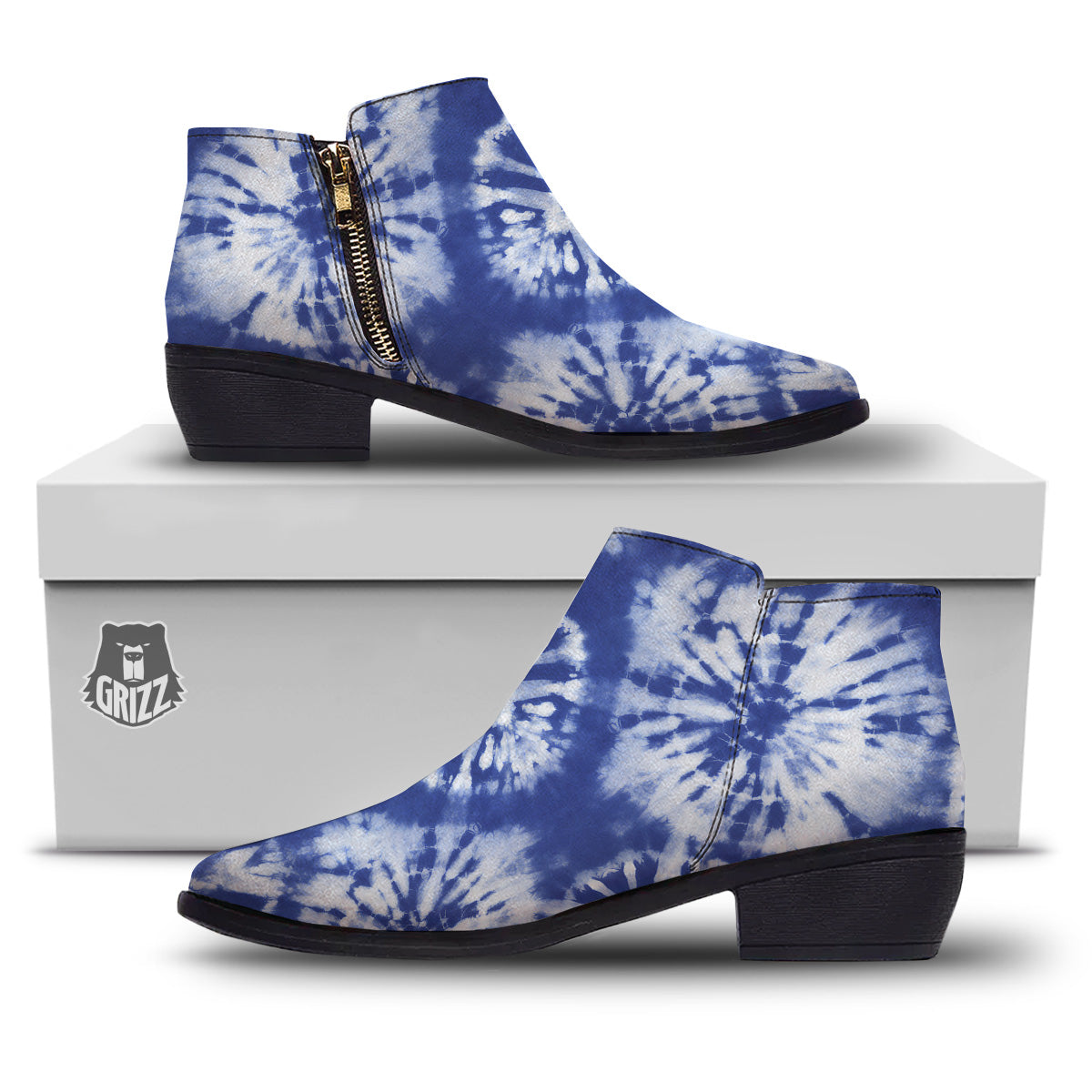 Shibori Blue Print Ankle Boots-grizzshop