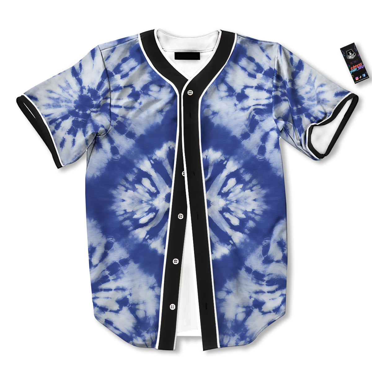 Shibori Blue Print Baseball Jersey-grizzshop